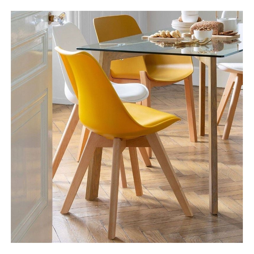 SET 4x Eetkamerstoel BAYA beuken/wit