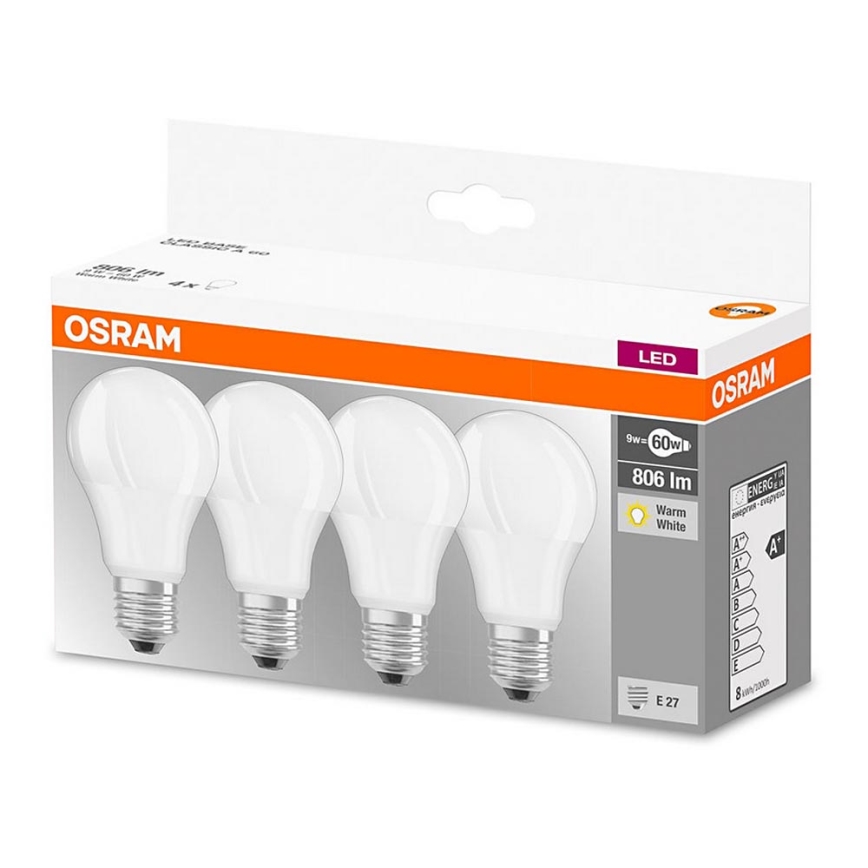 SET 4x LED Lamp A60 E27/9W/230V 2700K - Osram