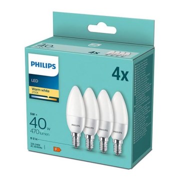 SET 4x LED Lamp Philips B35 E14/5W/230V 2700K