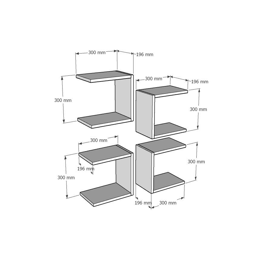 SET 4x Wandplank BASE 30x30 cm wit