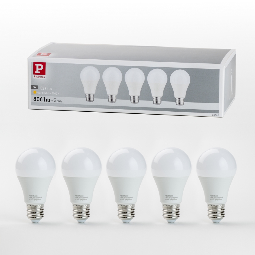 SET 5x LED Lamp A60 E27/9W/230V 2700K - Paulmann 28780