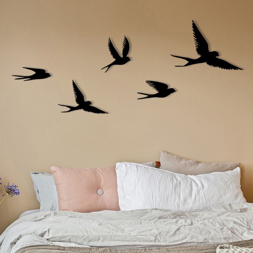 SET 5x wand decoratie vogels metaal