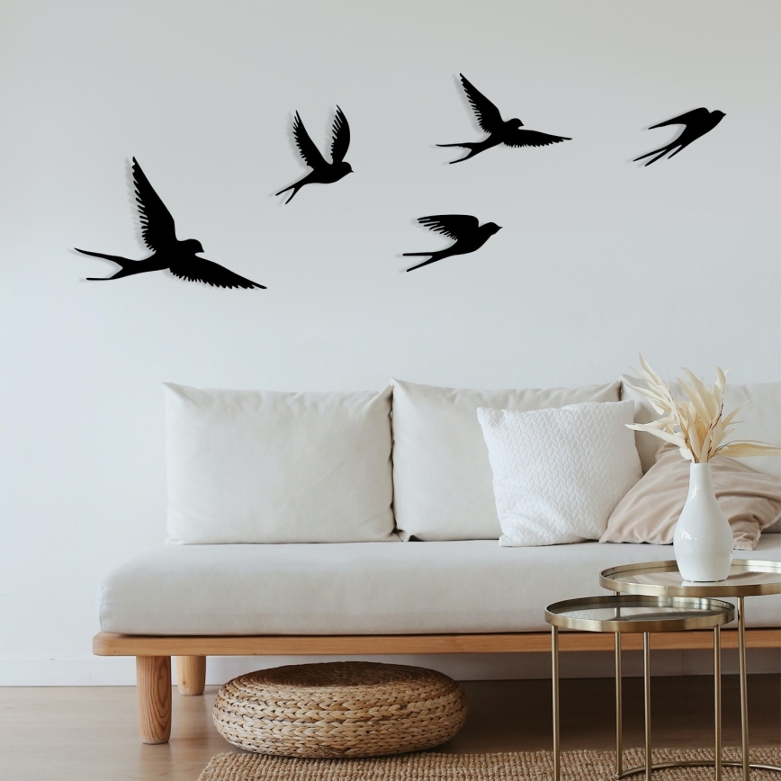 SET 5x wand decoratie vogels metaal