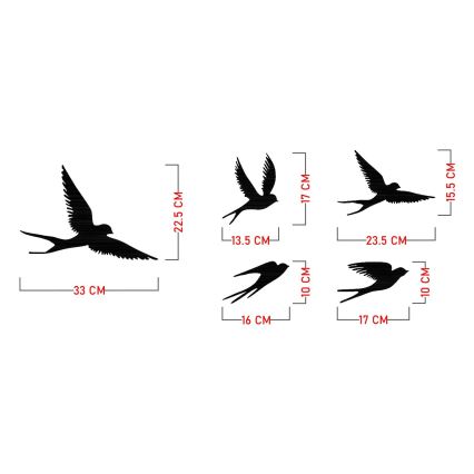SET 5x wand decoratie vogels metaal
