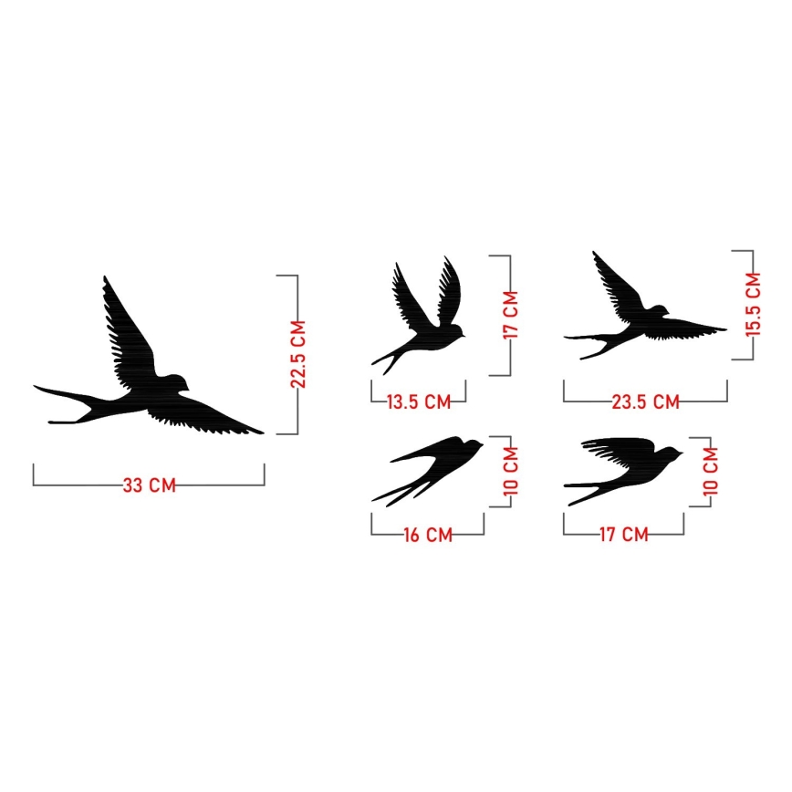 SET 5x wand decoratie vogels metaal