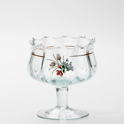 Set 6x glazen kop met schotel en 1x suiker kom doorzichtig boeket Nr. 4