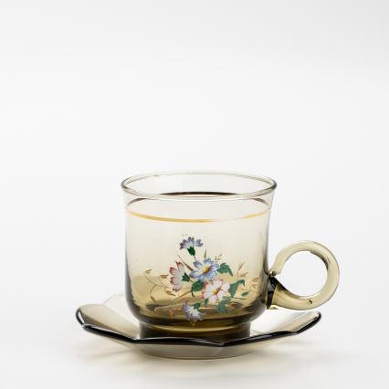 Set 6x glazen kop met schotel gerookt boeket Nr. 5