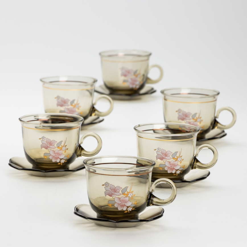 Set 6x glazen kop met schotel gerookt boeket nr. 6