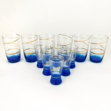 Set 6x groter glas en 6x shotglaasje blauw