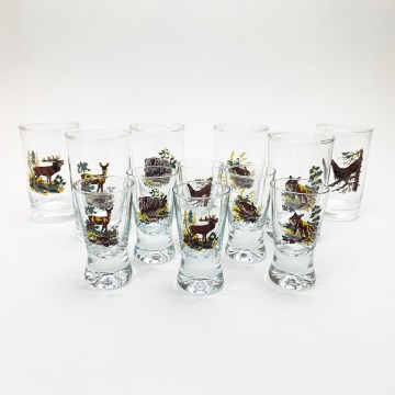 Set 6x groter glas en 6x shotglaasje doorzichtig met dierenmotieven