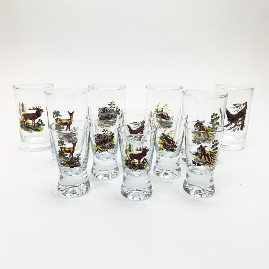 Set 6x groter glas en 6x shotglaasje doorzichtig met dierenmotieven