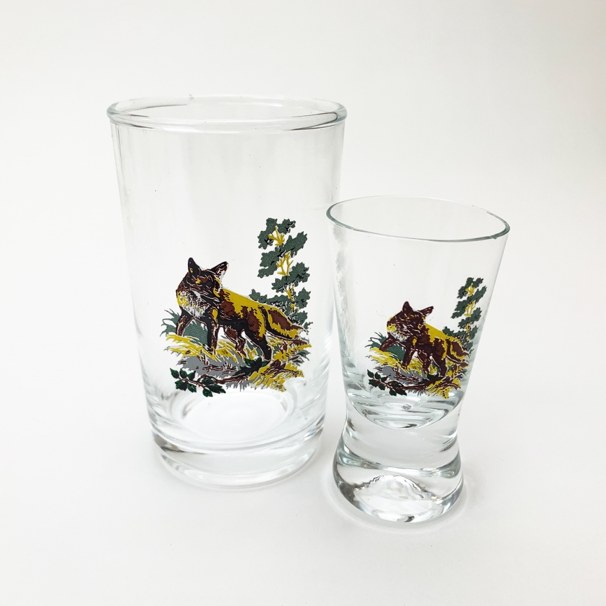 Set 6x groter glas en 6x shotglaasje doorzichtig met dierenmotieven