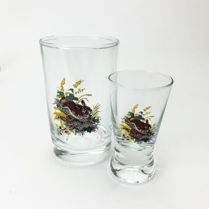 Set 6x groter glas en 6x shotglaasje doorzichtig met dierenmotieven