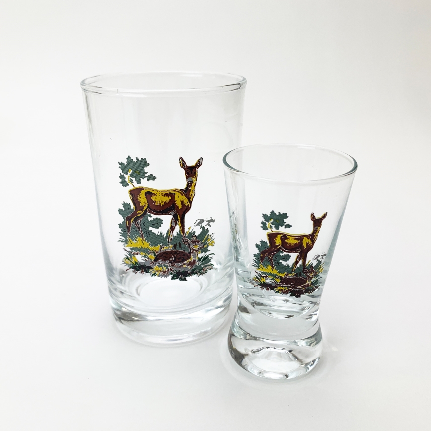 Set 6x groter glas en 6x shotglaasje doorzichtig met dierenmotieven