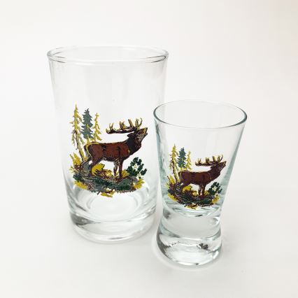 Set 6x groter glas en 6x shotglaasje doorzichtig met dierenmotieven