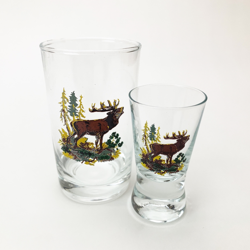 Set 6x groter glas en 6x shotglaasje doorzichtig met dierenmotieven