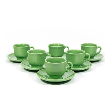 Set 6x keramiek kop Lucie met schotel groen