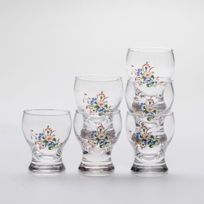 Set 6x likeur glas doorzichtig - bloemenpatroon nr. 3