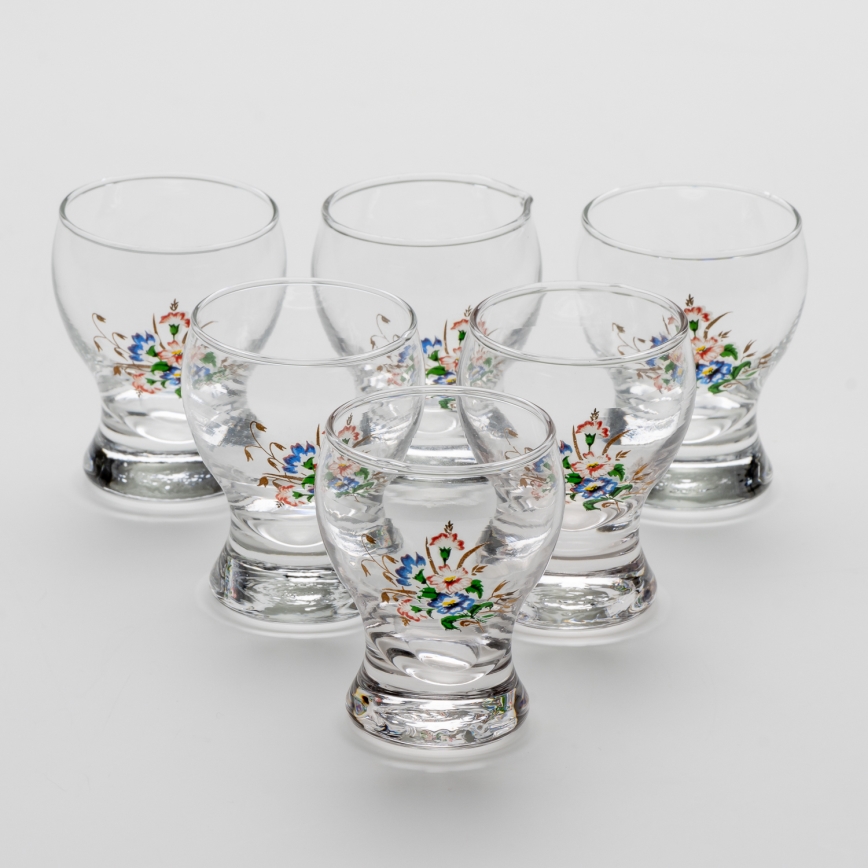 Set 6x likeur glas doorzichtig - bloemenpatroon nr. 3