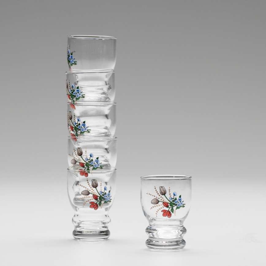 Set 6x likeur glas doorzichtig - bloemenpatroon nr. 6