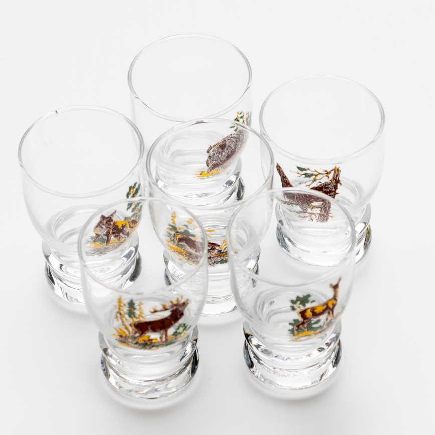 Set 6x likeur glas doorzichtig - jachtmotief