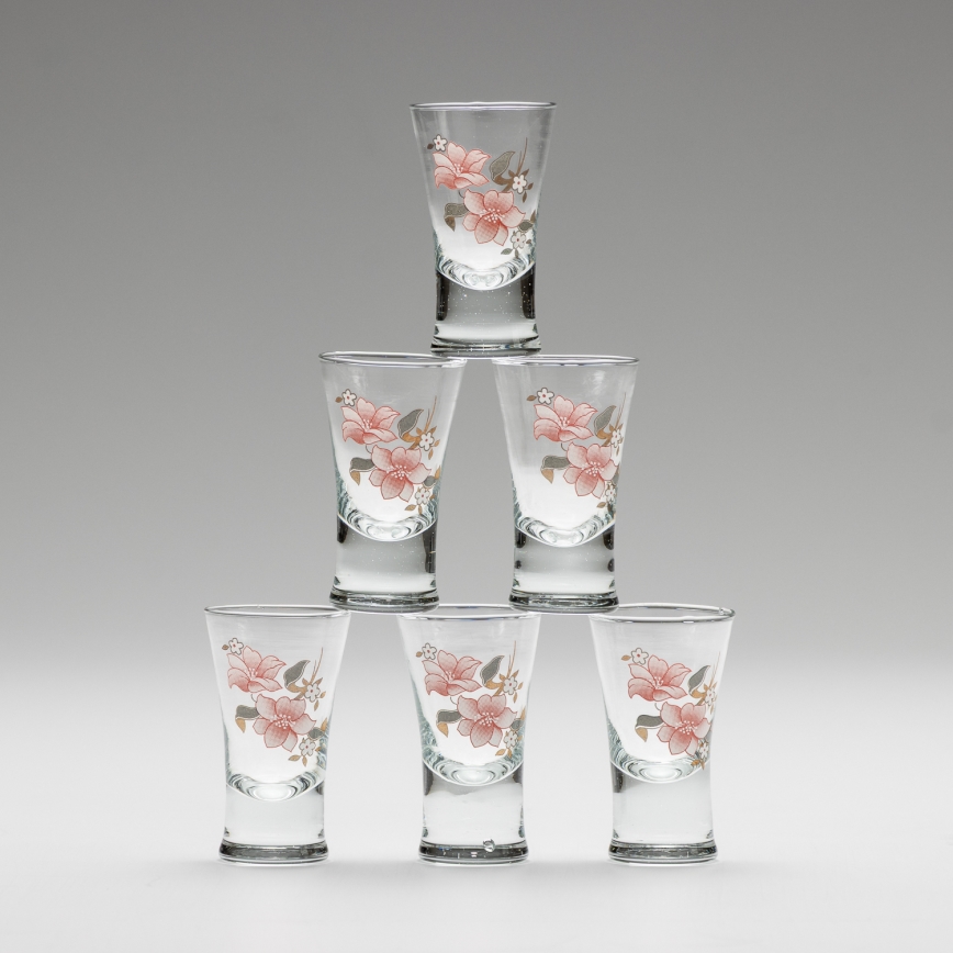 Set 6x likeur glas met een boeketmotief nr. 2