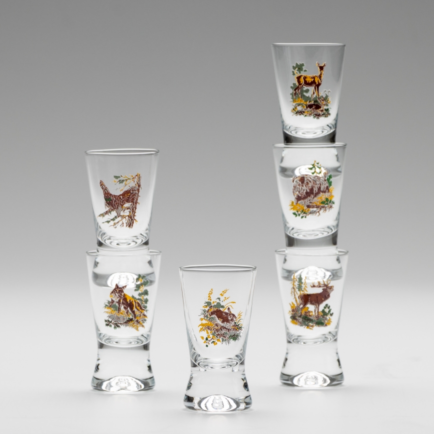 Set 6x likeur glas met een jachtmotief