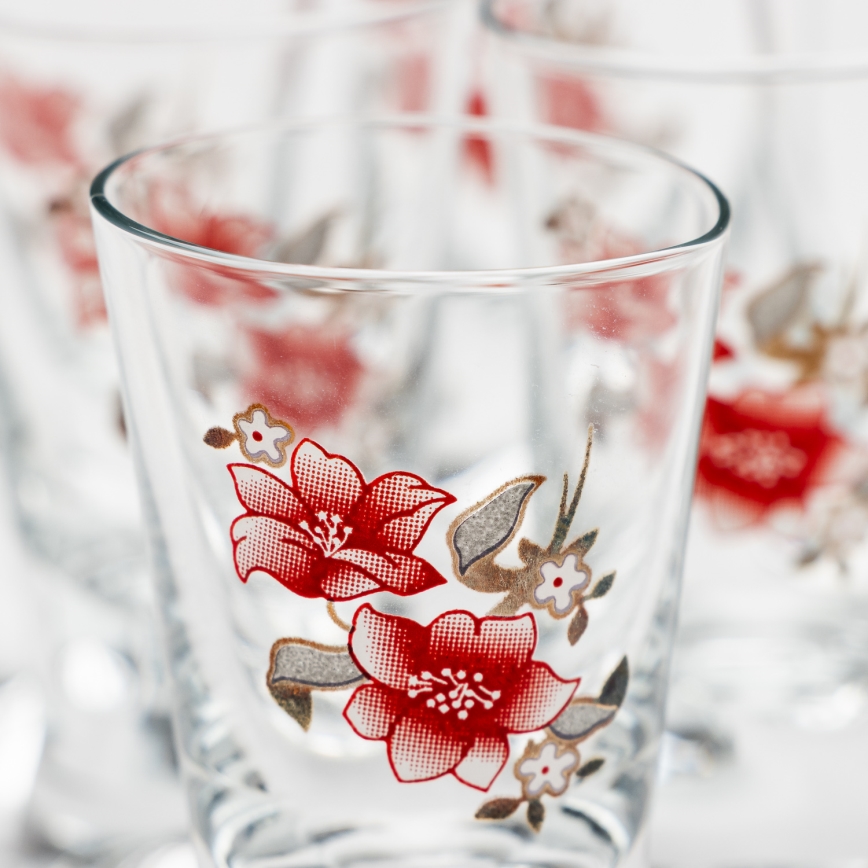 Set 6x shotglas doorzichtig met een boeketmotief nr. 2