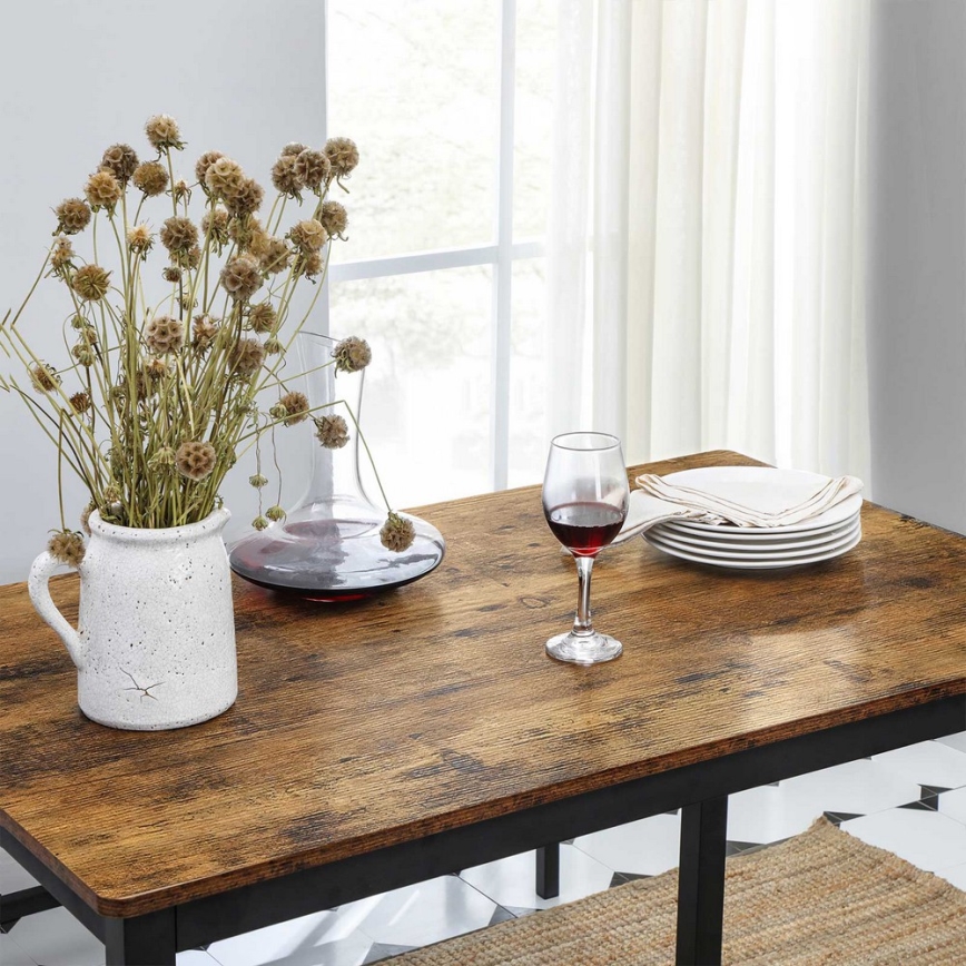 SET Bartafel 110x70 cm + 2x bankjes 97x30 cm TREVOR bruin/zwart