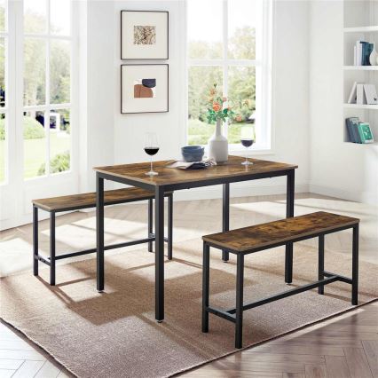 SET Bartafel 110x70 cm + 2x bankjes 97x30 cm TREVOR bruin/zwart