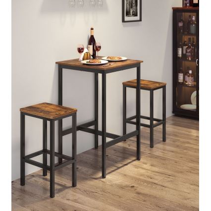 Set bartafel en 2 barkrukken BARTIS bruin/zwart