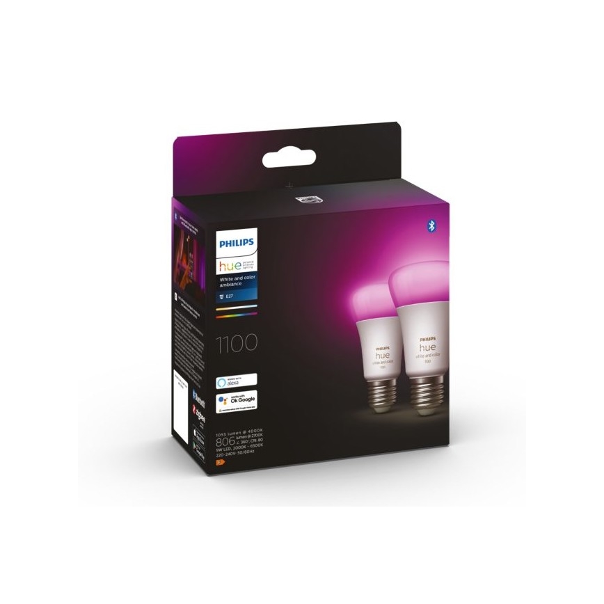 SET - LED RGBW dimbare strip Philips Hue WHITE AND COLOR AMBIANCE 2m LED/20W/230V + 2x Dimbare LED Lamp Philips A60 E27/9W/230V 2000-6500K