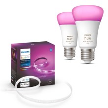 SET - LED RGBW dimbare strip Philips Hue WHITE AND COLOR AMBIANCE 2m LED/20W/230V + 2x Dimbare LED Lamp Philips A60 E27/9W/230V 2000-6500K