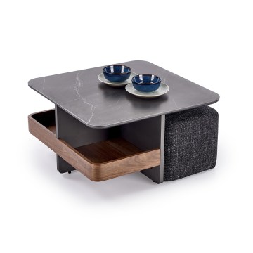 Set salontafel KORO 70x70 cm + 2x poef zwart/bruin