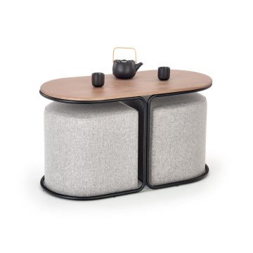 Set Salontafel NILDO 90x45 cm + 2x poef bruin/grijs