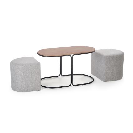 Set Salontafel NILDO 90x45 cm + 2x poef bruin/grijs