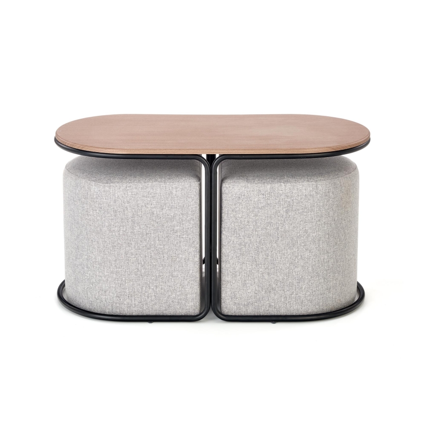 Set Salontafel NILDO 90x45 cm + 2x poef bruin/grijs