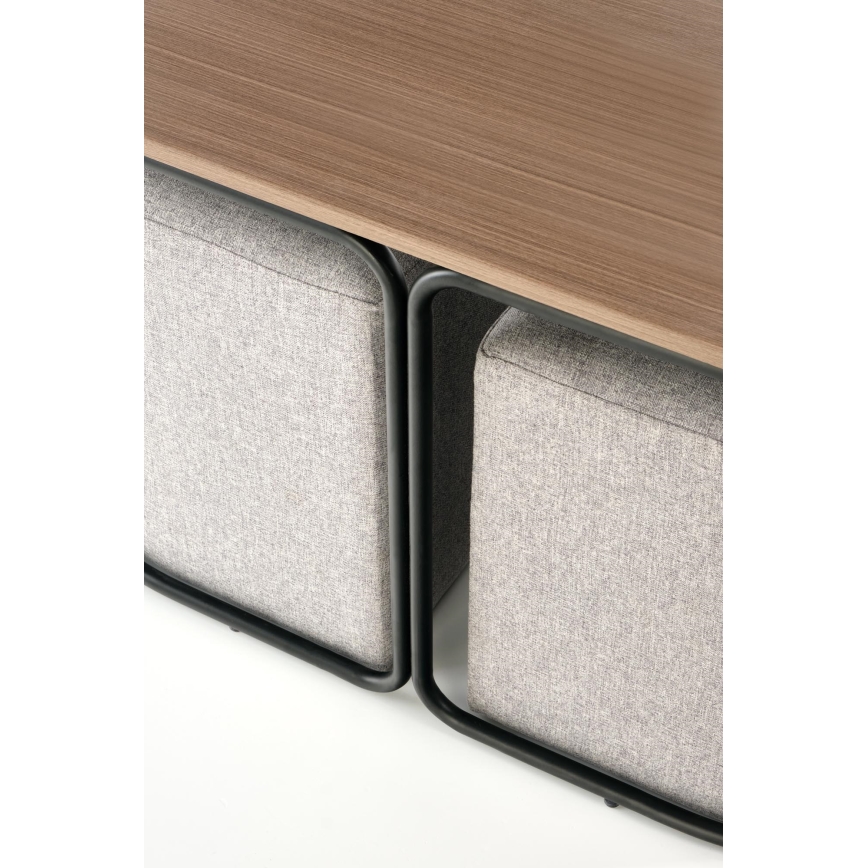 Set Salontafel NILDO 90x45 cm + 2x poef bruin/grijs