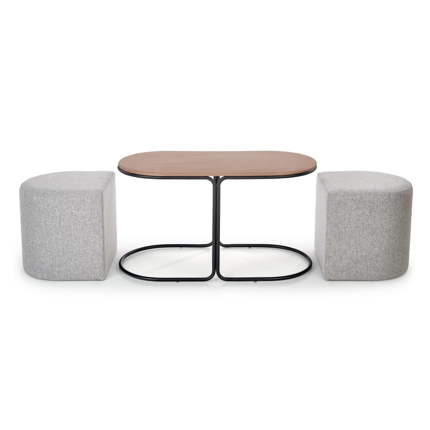 Set Salontafel NILDO 90x45 cm + 2x poef bruin/grijs