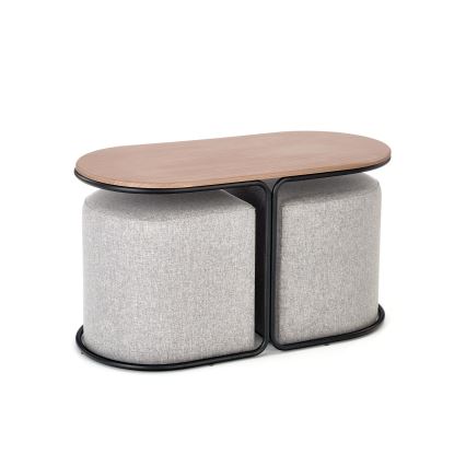 Set Salontafel NILDO 90x45 cm + 2x poef bruin/grijs