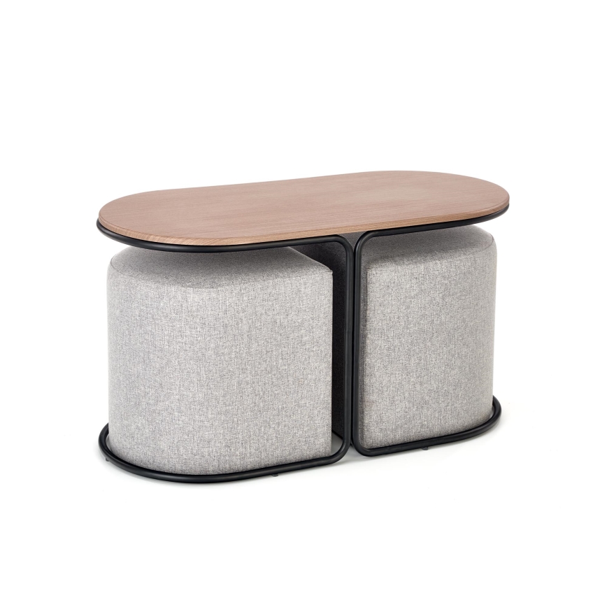 Set Salontafel NILDO 90x45 cm + 2x poef bruin/grijs