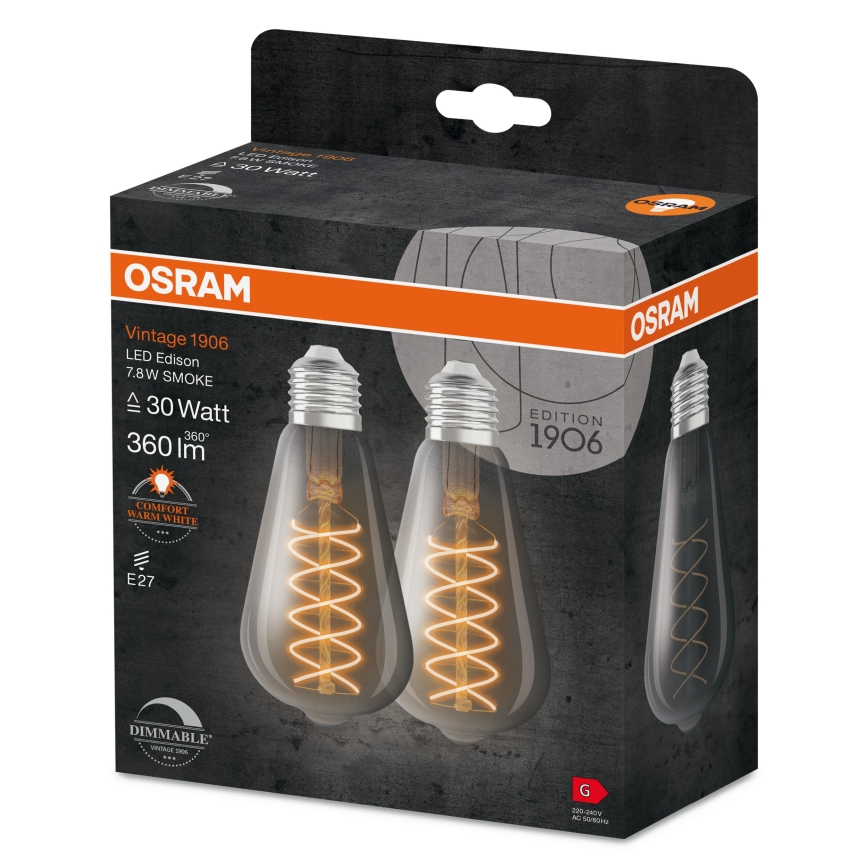 Set van 2 dimbare LED-filamentlampen E27/4,8W/230V 2200K - Osram