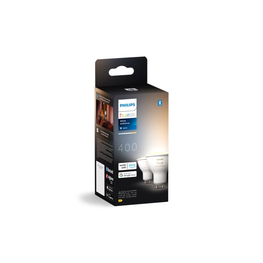 Set van 2 dimbare Philips Hue White Ambiance GU10/4,2W/230V 2200-6500K + Hue Bridge