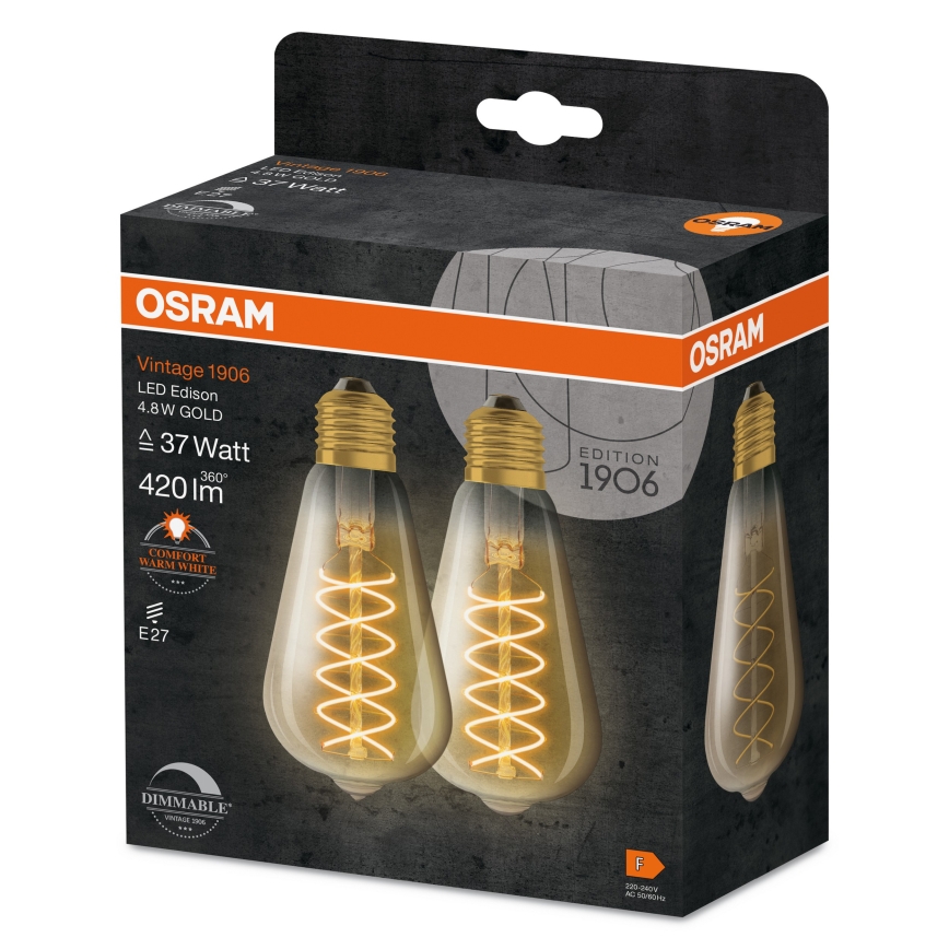 SET van 2 dimbare LED-lampen VINTAGE FILAMENT E27/7,8W/230V 1800K - Osram