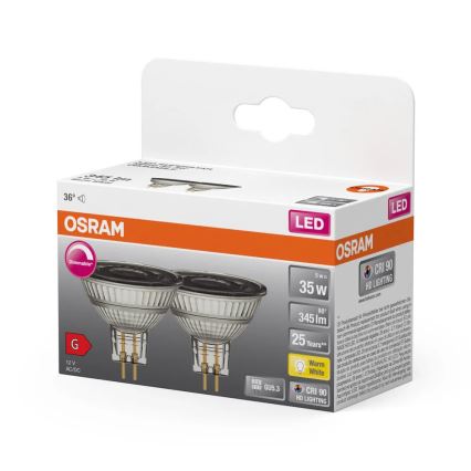 SET 2x dimbare LED-reflectorlamp MR16 GU5,3/5W/12V 2700K 36° CRI 90 - Osram
