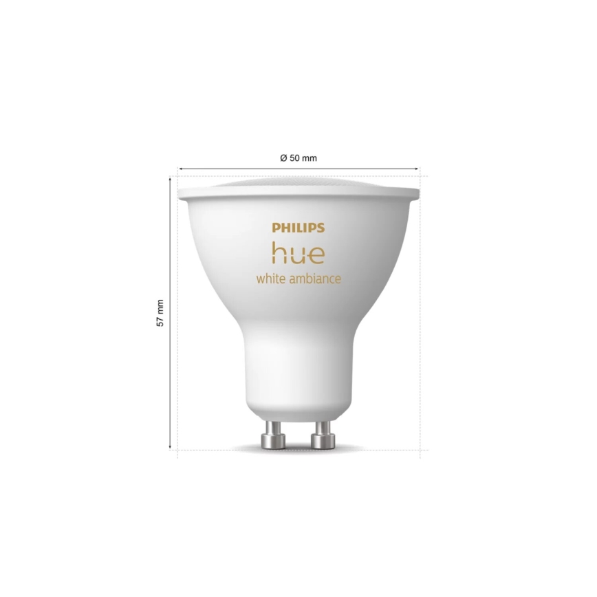 Set van 2 dimbare Philips Hue WHITE AMBIANCE GU10/4,2W/230V 2200-6500K LED-spots + dimmer-schakelaar