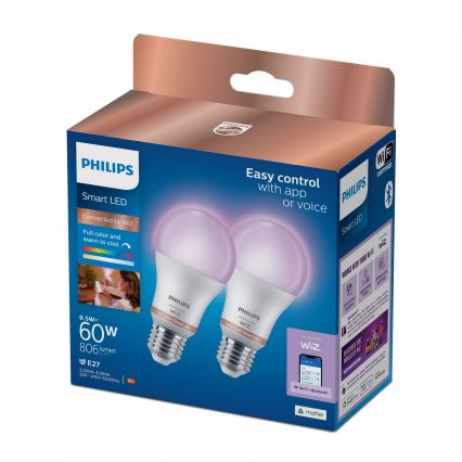 Set van 2 dimbare RGB-LED-lampen Philips SMART A60 E27/8,5W/230V 2200-6500K