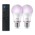 Set van 2 dimbare RGB-LED-lampen Philips SMART A60 E27/8,5W/230V 2200-6500K + afstandsbediening