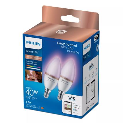 SET 2x dimbare RGB-LED-lamp Philips SMART C37 E14/4,9W/230V 2200-6500K CRI 90