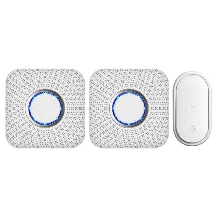 Set van 2 draadloze deurbellen voor in het stopcontact, kinetisch, 230V, wit